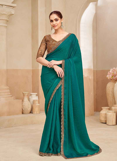 Turquoise Embroidery Designer Saree