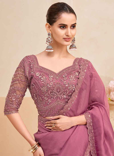 Rose Pink Embroidery Designer Saree