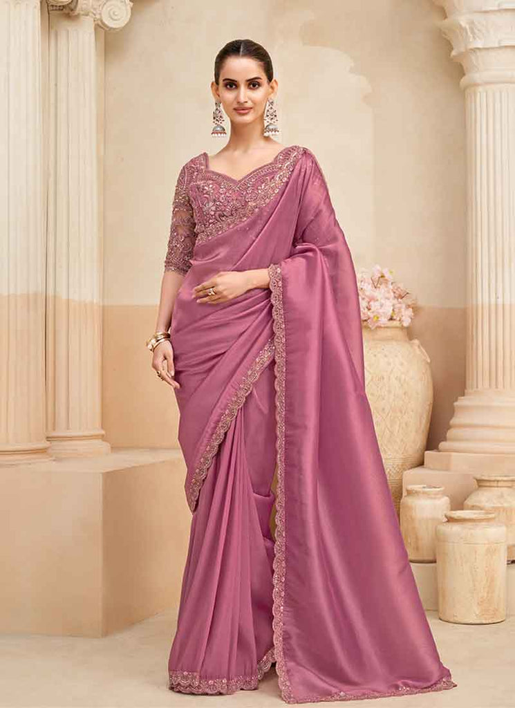 Rose Pink Embroidery Designer Saree