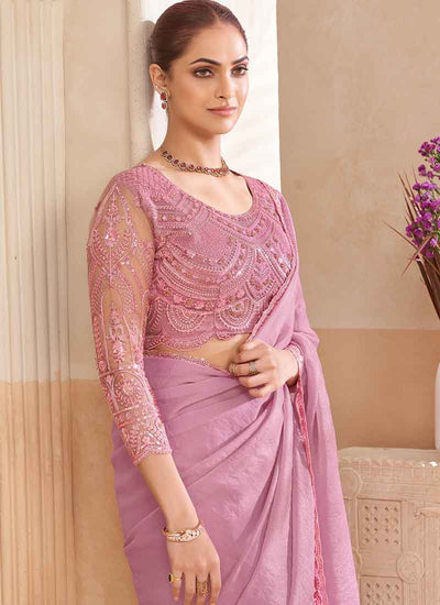 Lavender Embroidered Designer Saree