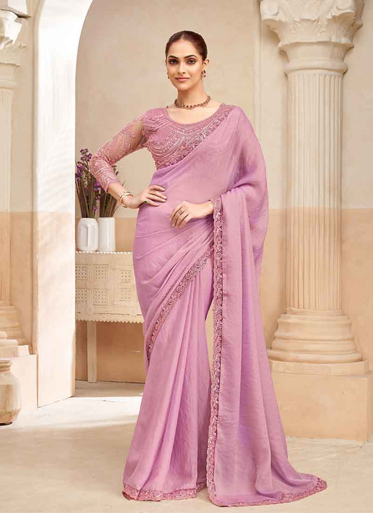 Lavender Embroidery Designer Saree