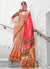 Orange And Red Digital Printed Crape Silk Saree