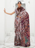 Mauve And Grey Digital Printed Crape Silk Saree