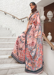 Peach Floral Digital Printed Crape Silk Saree