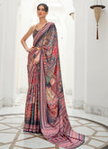 Grey Multicolored Digital Printed Crape Silk Saree