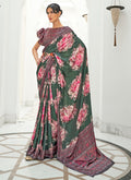 Green Floral Digital Printed Crape Silk Saree