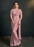 Rose Pink Sequence And Appliqué Embroidery Wedding Saree