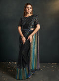 Black Multi Sequence And Appliqué Embroidery Wedding Saree