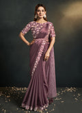 Purple Sequence And Appliqué Embroidery Wedding Saree