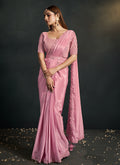 Pink Sequence And Appliqué Embroidery Wedding Saree