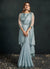 Sky Blue Sequence And Appliqué Embroidery Wedding Saree