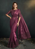 Deep Wine Sequence And Appliqué Embroidery Wedding Saree