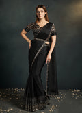 Black Golden Sequence Embroidery Wedding Saree