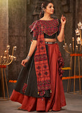 Brown And Red Kutchi Embroidered Rajwadi Chaniya Choli