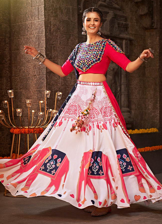 White Gujrati Garba Dance Chaniya Choli