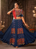 Blue And Red Kutchi Embroidered Rajwadi Chaniya Choli