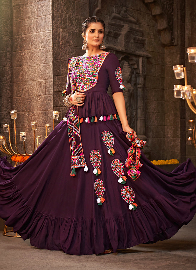 Purple Multi Kutchi Embroidered Rajwadi Chaniya Choli