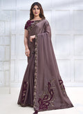 Mauve Sequence Embroidery Silk Wedding Saree