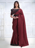 Maroon Sequence Embroidery Silk Wedding Saree