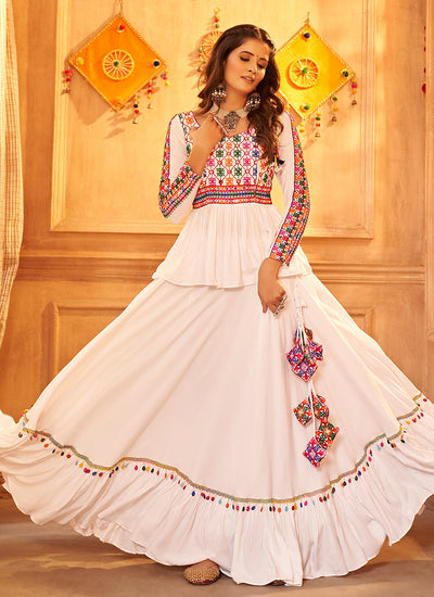 White Multi Kutchi Embroidered Rajwadi Chaniya Choli