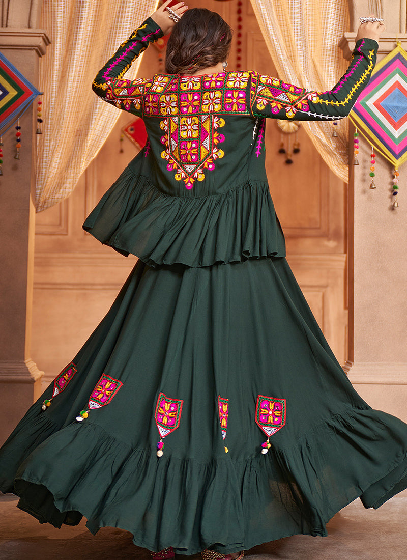 Dark Green Kutchi Embroidered Rajwadi Chaniya Choli
