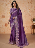 Deep Purple Multi Sequence Embroidery Wedding Saree