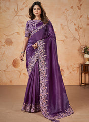 Deep Purple Multi Sequence Embroidery Wedding Saree