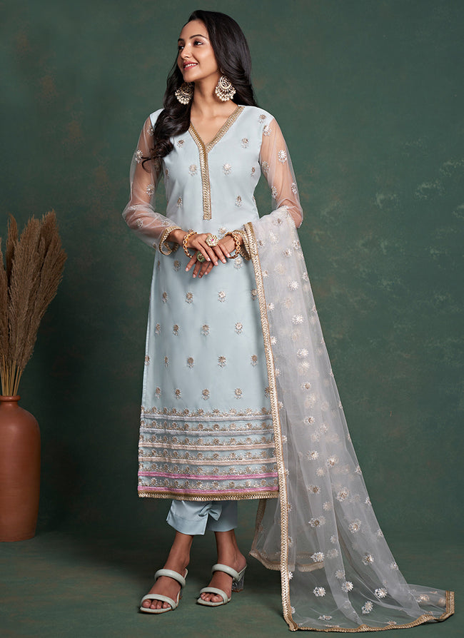 Ice Blue Embroidery Salwar Suit In USA UK Australia