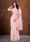 Light Peach Sequence And Thread Embroidery Saree With Belt