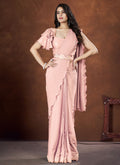 Rose Pink Sequence And Thread Embroidery Saree With Belt