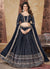 Navy Blue Foil Printed Wedding Lehenga Choli