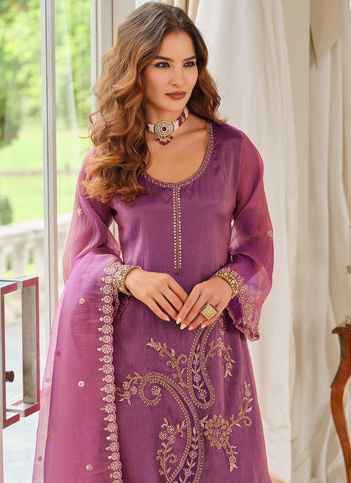Mist Purple Organza Silk Palazzo Suit