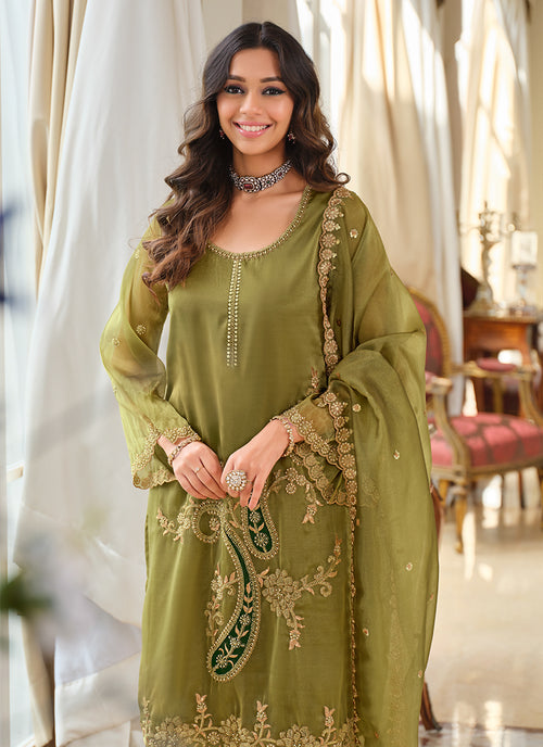 Green Organza Silk Palazzo Suit