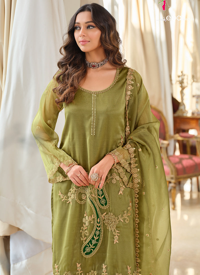 Green Organza Silk Palazzo Suit