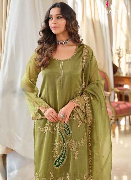 Green Organza Silk Palazzo Suit