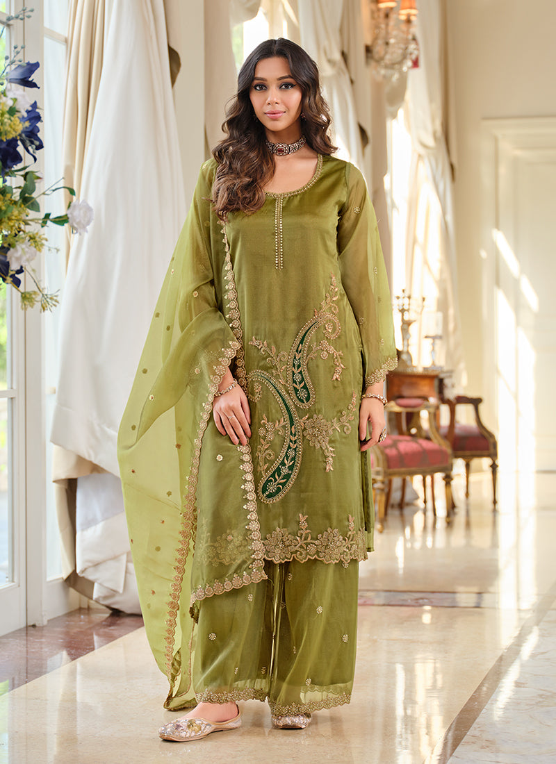 Green Organza Silk Palazzo Suit