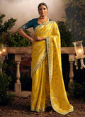 Yellow Multi Embroidered Traditional Silk Saree