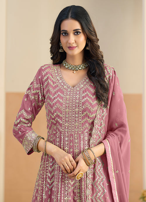 Pink Embroidery Festive Anarkali Suit