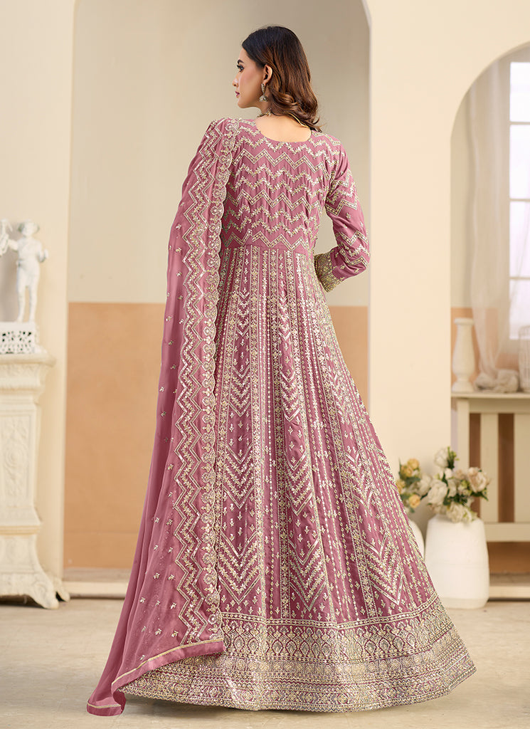 Pink Embroidery Festive Anarkali Suit