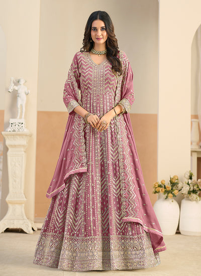 Pink Embroidery Festive Anarkali Suit