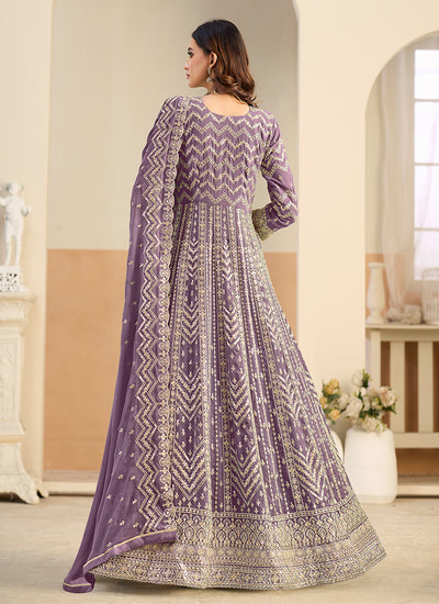 Purple Embroidery Festive Anarkali Suit