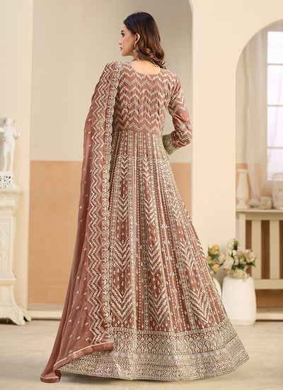 Peach Embroidery Festive Anarkali Suit