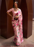 Pink Floral Printed Festive Saree