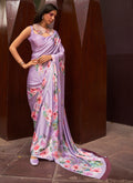 Lavender Floral Printed Festive Saree