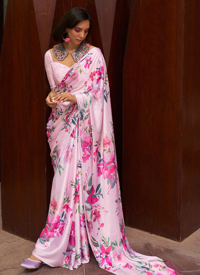Light Pink Floral Printed Festive Saree