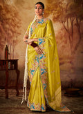 Yellow Multi Embroidery Banarasi Kanjivaram Silk Saree