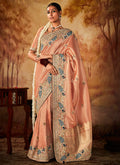 Peach Multi Embroidery Banarasi Kanjivaram Silk Saree