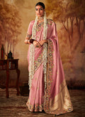 Pink Multi Embroidery Banarasi Kanjivaram Silk Saree