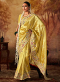 Pale Yellow Multi Embroidery Banarasi Kanjivaram Silk Saree