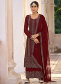 Red Sequence Embroidery Wedding Palazzo Suit